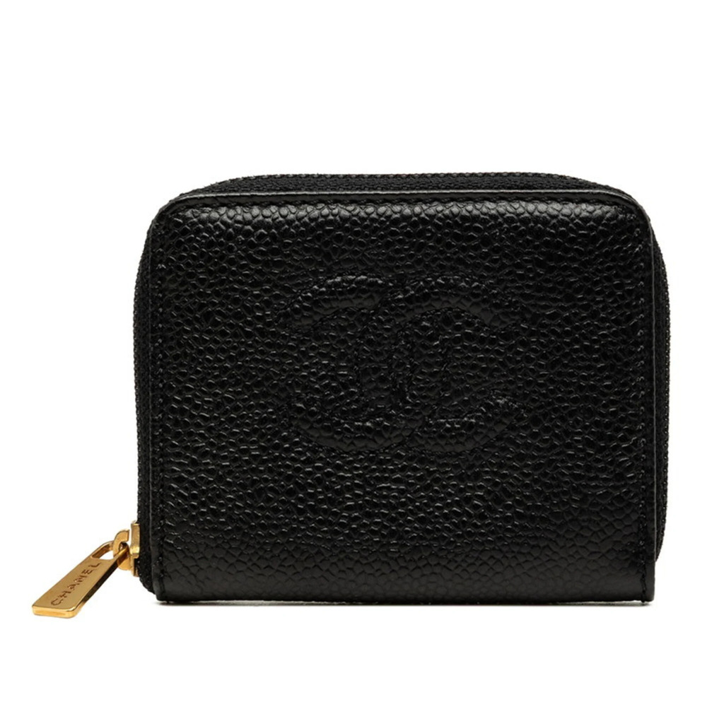 Chanel Coco Mark Wallet/Coin Purse, Black Caviar Leather, Women's CHANEL